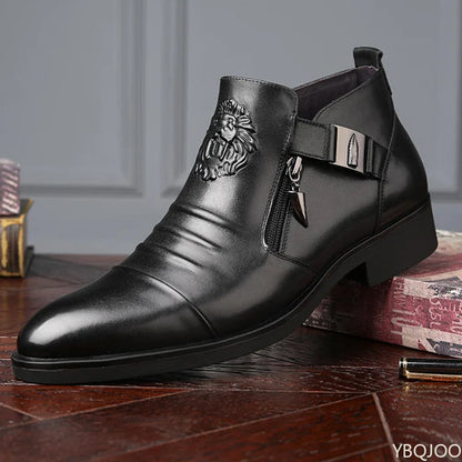 Men's Elegant  Leather Shoes British Zip Black