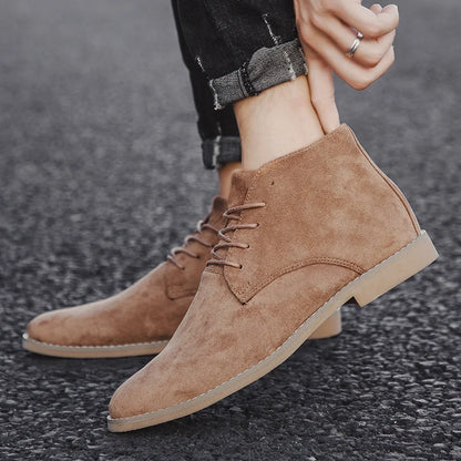 Khaki Men British Style Suede Leather Shoes Men Pointed
