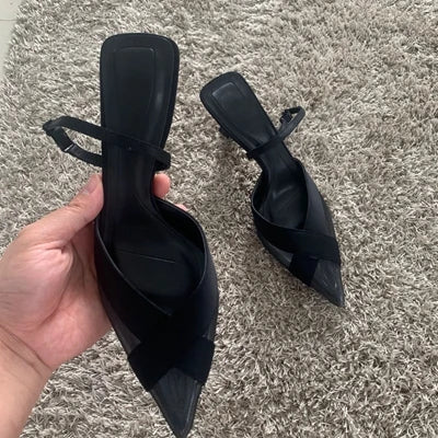 Woman Summer Sandal Shoe Womens Pump Shoes High Heels Sandals Fashion Pointed Toe Low-heel Pumps Slingbacks Elegant Heeled Shoes