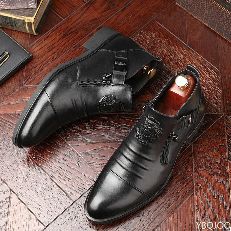 Men's Elegant  Leather Shoes British Zip Black