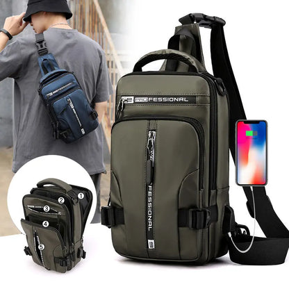 Men's Chest Bag Multifunction Travel Small Backpack Man Crossbody Bags with USB Port Men Shoulder Bag Fashion Chest Pack
