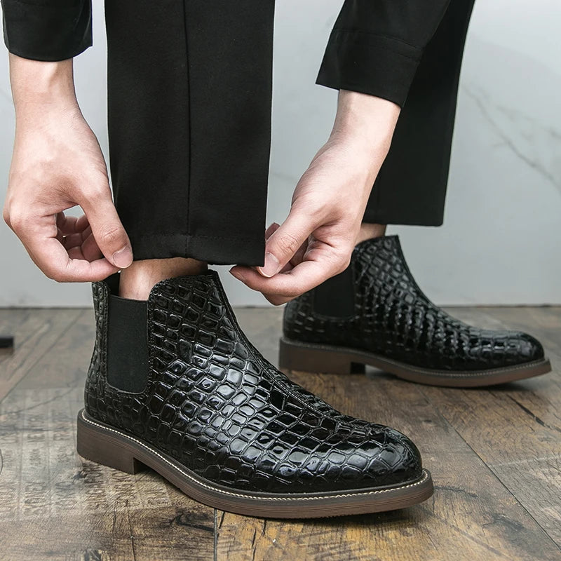 British Style Men's High Top Chelsea  Casual Leather Boots