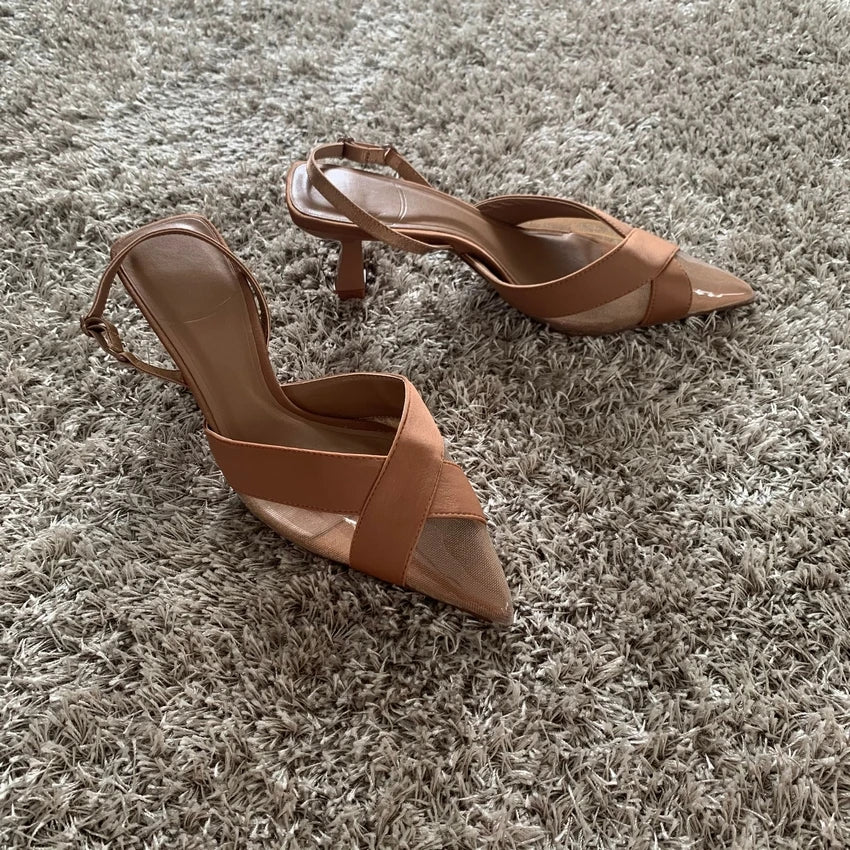 Woman Summer Sandal Shoe Womens Pump Shoes High Heels Sandals Fashion Pointed Toe Low-heel Pumps Slingbacks Elegant Heeled Shoes