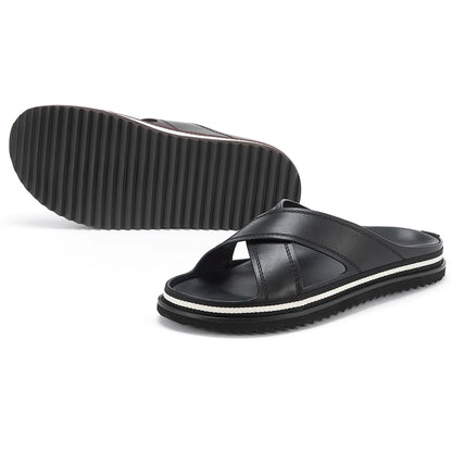 Men's Genuine Leather Slipper Flip Flop Slides