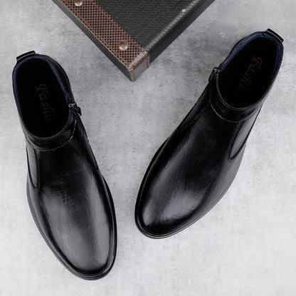 Genuine Leather Men Chelsea Boots New Men Winter Plush Snow Boots Soft Ankle Boots Formal Business High Top Shoes Man Warm Botas