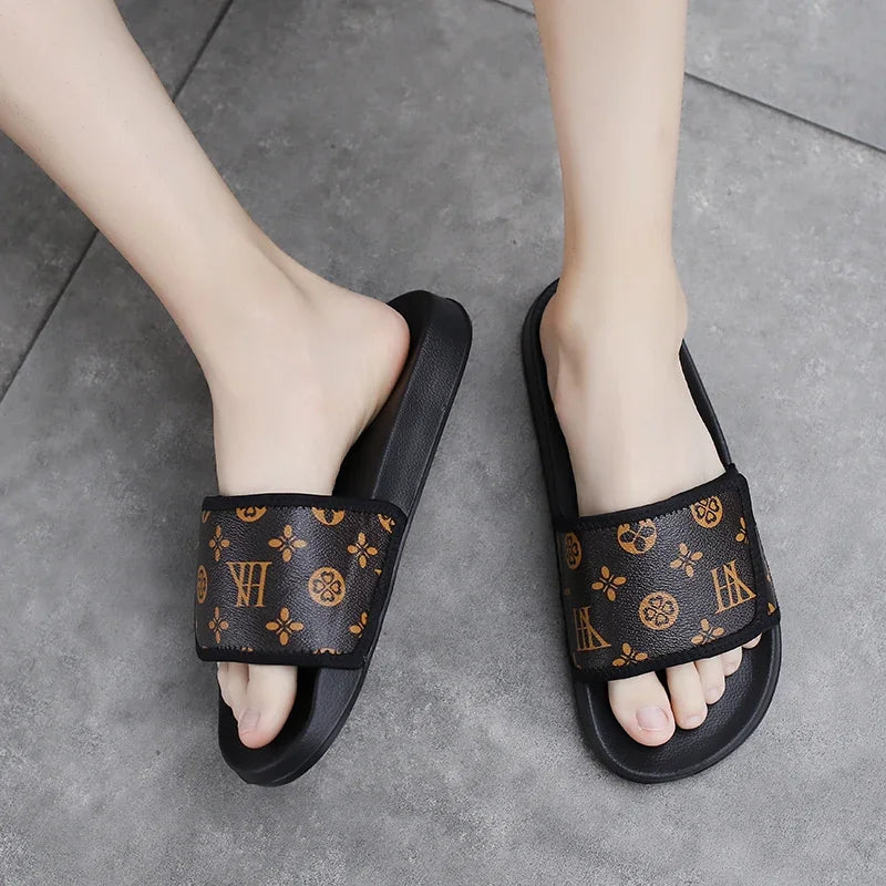 Men's Genuine Leather Slippers Flip Flop Slides