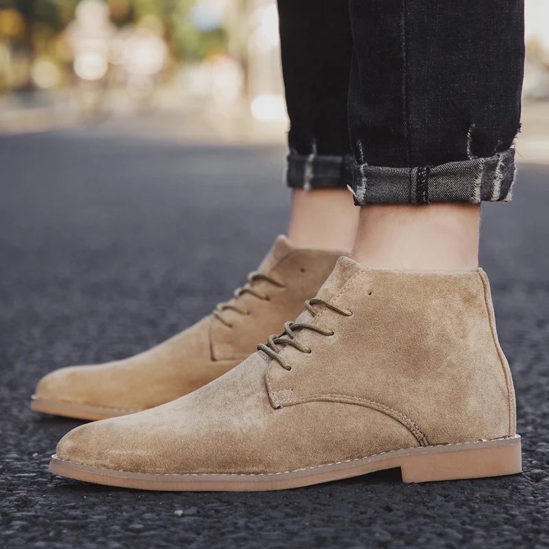 Khaki Men British Style Suede Leather Shoes Men Pointed