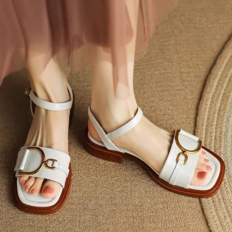 Women's  Thin Open-toed Buckle Low-heeled Shoes