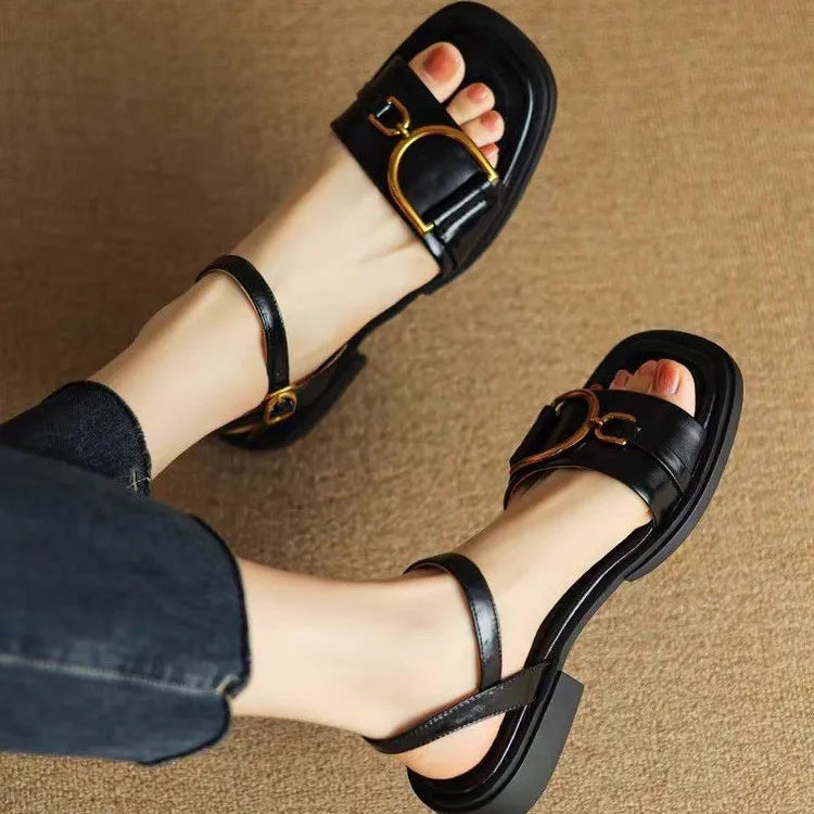 Women's  Thin Open-toed Buckle Low-heeled Shoes