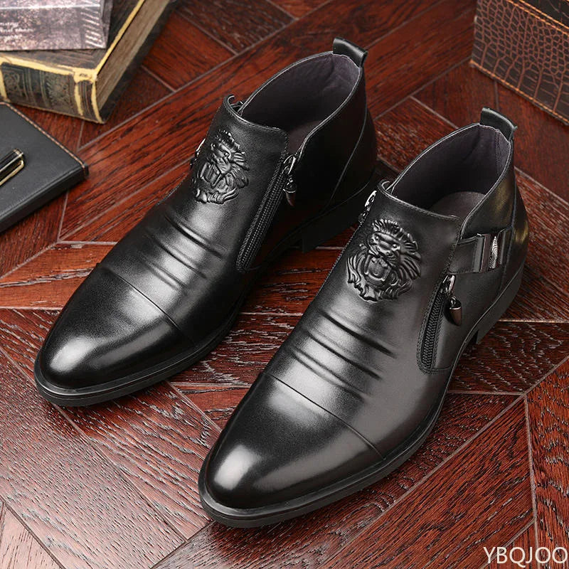 Men's Elegant  Leather Shoes British Zip Black