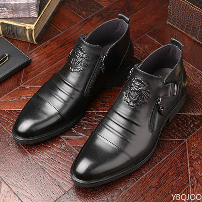 Men's Elegant  Leather Shoes British Zip Black