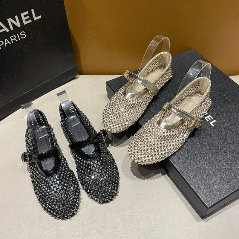 Women Mesh Ballet Flats Sandals Flat