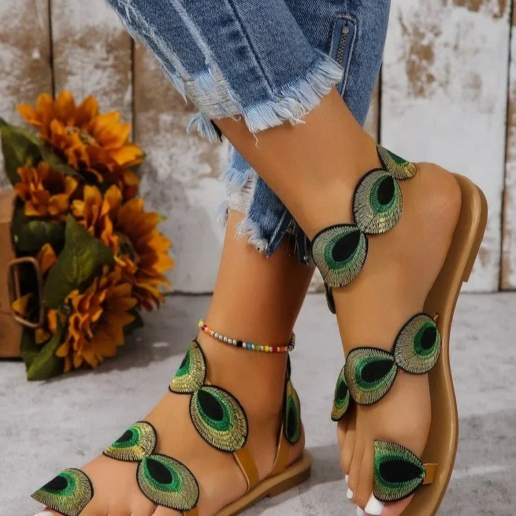 Yellow Embroidered Faux Flower Fashion Sandals