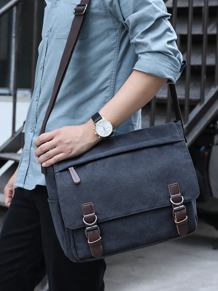Vintage Bag Canvas Laptop Shoulder Bag Messenger Bag Men Casual Crossbody Bags School Bookbag
