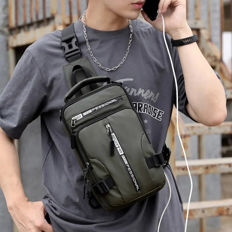 Men's Chest Bag Multifunction Travel Small Backpack Man Crossbody Bags with USB Port Men Shoulder Bag Fashion Chest Pack