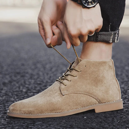 Khaki Men British Style Suede Leather Shoes Men Pointed