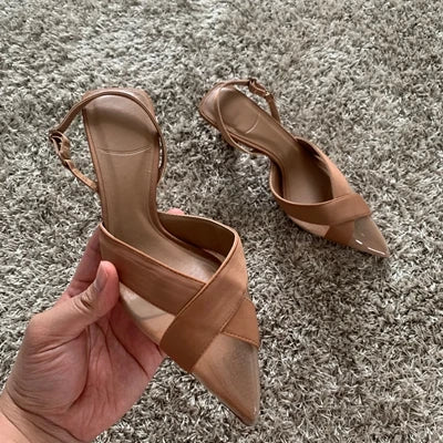 Woman Summer Sandal Shoe Womens Pump Shoes High Heels Sandals Fashion Pointed Toe Low-heel Pumps Slingbacks Elegant Heeled Shoes