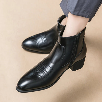 Men Cowboy Brown Chelsea Boots Zipper Ankle