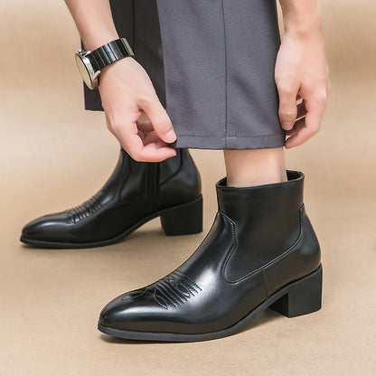 Men Cowboy Brown Chelsea Boots Zipper Ankle