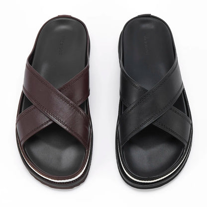 Men's Genuine Leather Slipper Flip Flop Slides