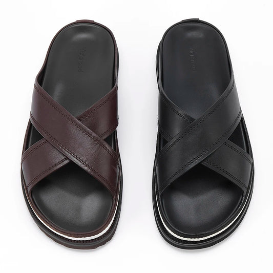 Men's Genuine Leather Slipper Flip Flop Slides