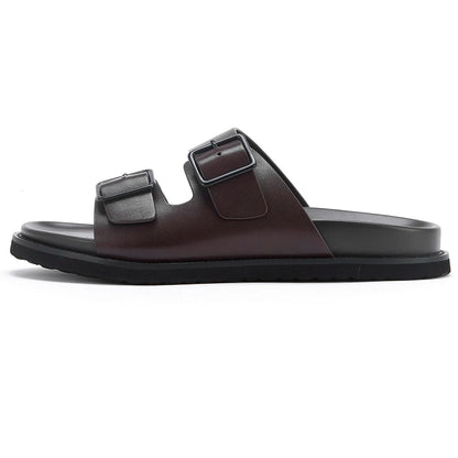 Calf Leather Men's Sandals Non-slip Custom Slides