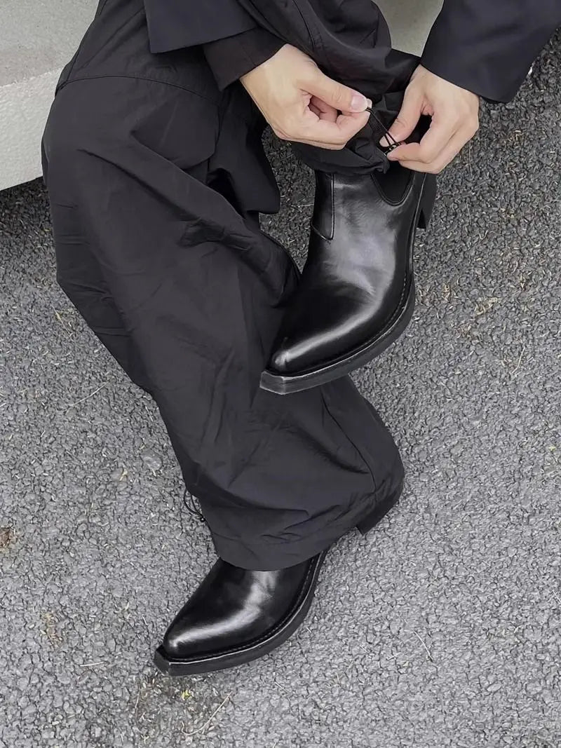 High-top Men's heightened thick-soled pointed-toed Chelsea British casual trendy high-heeled wizard boots