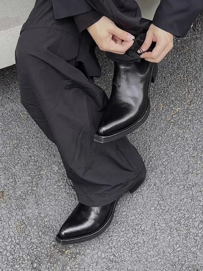 High-top Men's heightened thick-soled pointed-toed Chelsea British casual trendy high-heeled wizard boots