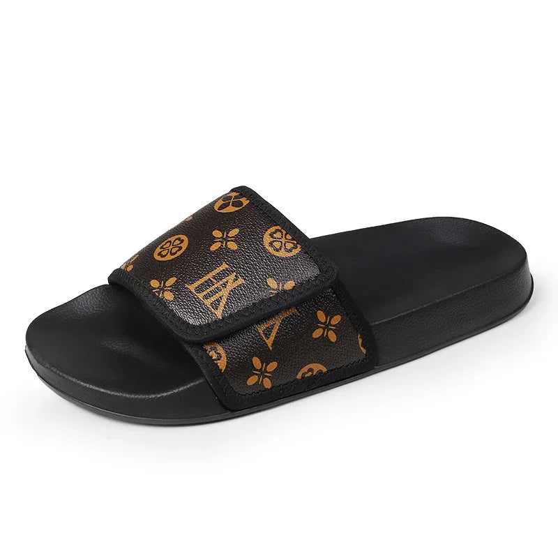 Men's Genuine Leather Slippers Flip Flop Slides