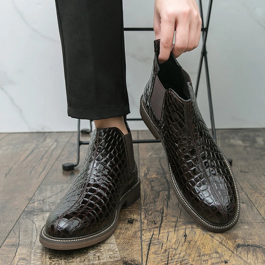 British Style Men's High Top Chelsea  Casual Leather Boots