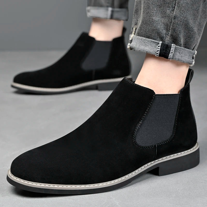 Fashion Men's Chelsea Boots Mid Top Leather Casual Shoes New Vintage Style Male Handmade Footwear Business Dress Man Ankle Boots