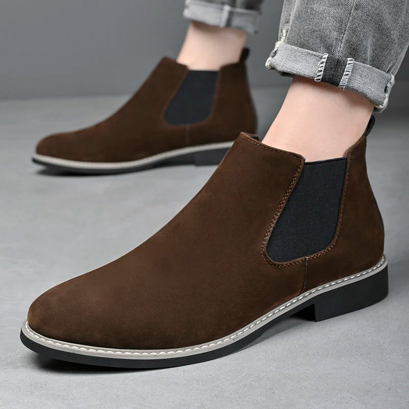 Fashion Men's Chelsea Boots Mid Top Leather Casual Shoes New Vintage Style Male Handmade Footwear Business Dress Man Ankle Boots
