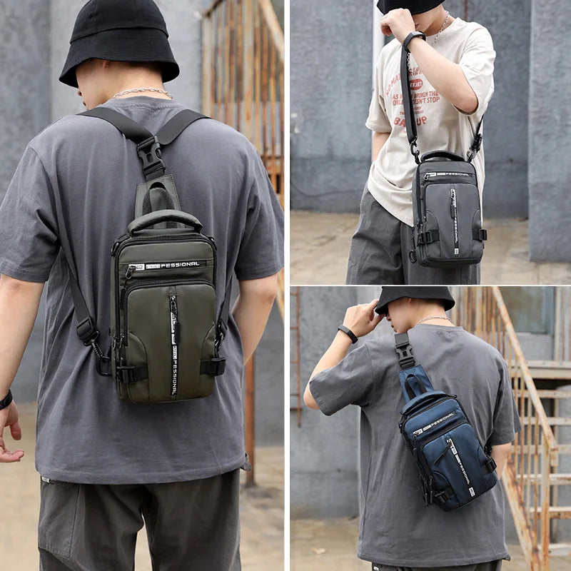 Men's Chest Bag Multifunction Travel Small Backpack Man Crossbody Bags with USB Port Men Shoulder Bag Fashion Chest Pack