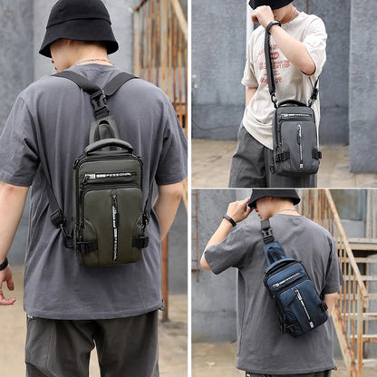 Men's Chest Bag Multifunction Travel Small Backpack Man Crossbody Bags with USB Port Men Shoulder Bag Fashion Chest Pack