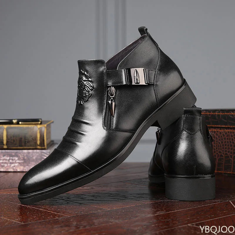 Men's Elegant  Leather Shoes British Zip Black