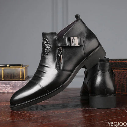 Men's Elegant  Leather Shoes British Zip Black