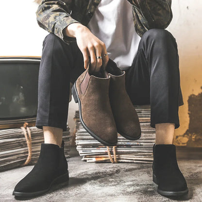 Men Elevator Shoes Chelsea Boots  Suede Leather