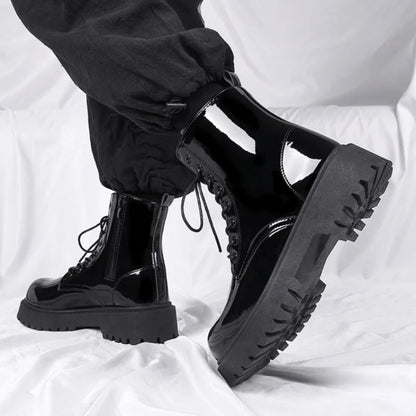 Classic Men Patent Leather Boots Outdoor Street Style Personality Men Motorcycle Boots Seasons Man's High Top Ankle Boots Botas