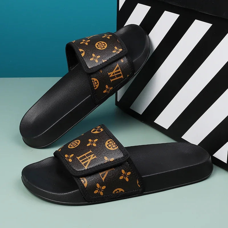 Men's Genuine Leather Slippers Flip Flop Slides