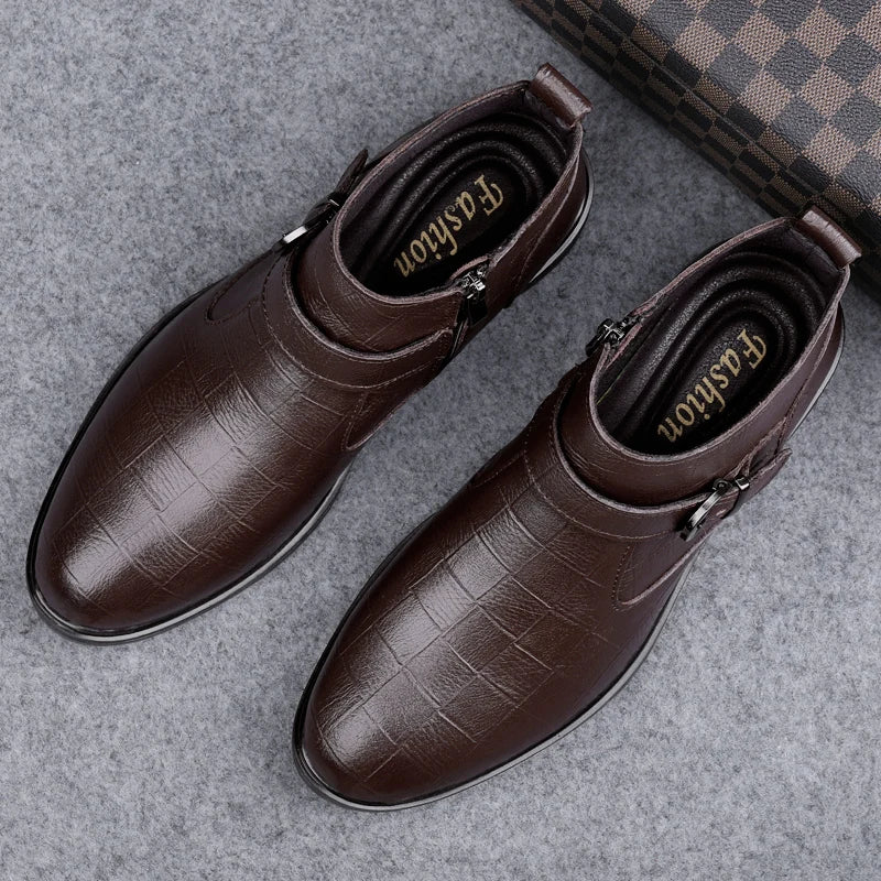 Men's Genuine Leather Casual Shoes,High-quality Thick-soled Boots