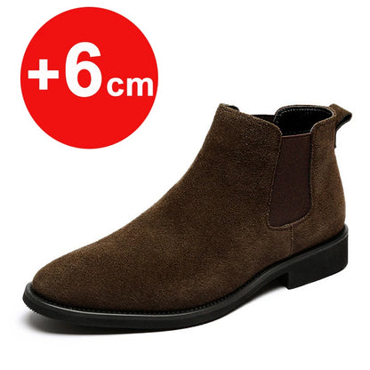 Men Elevator Shoes Chelsea Boots  Suede Leather