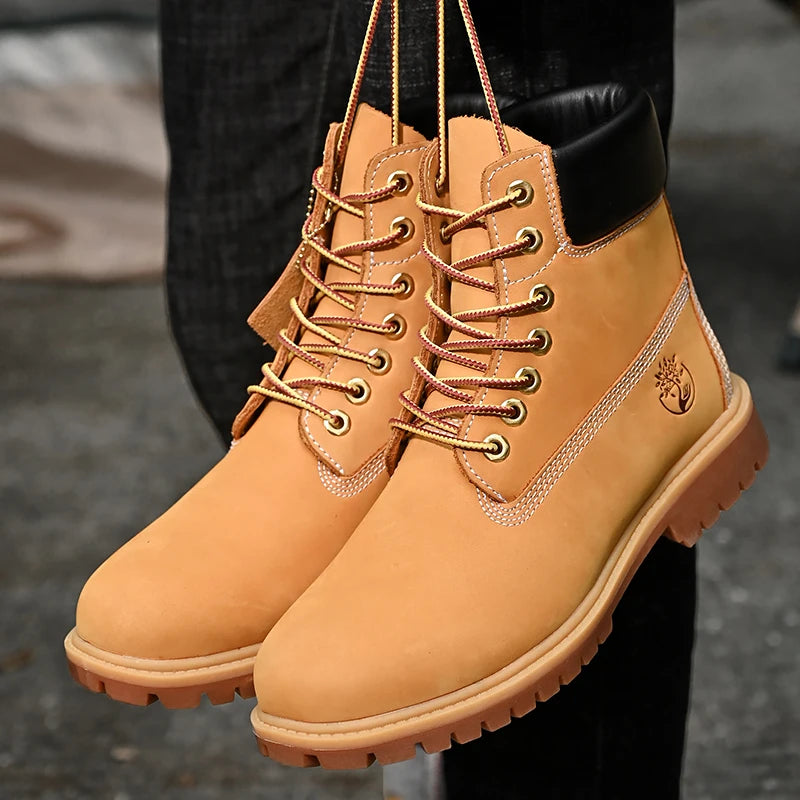 Boots Men High Top Boots High Quality Women Leather Shoes Fashion Outdoor Sneakers Men Lace Up Non-Slip Ankle Boots for Couple