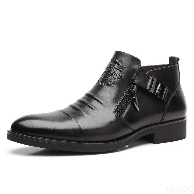 Men's Elegant  Leather Shoes British Zip Black