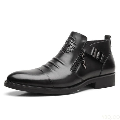 Men's Elegant  Leather Shoes British Zip Black