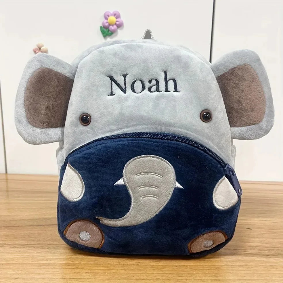 Personalized Name Elephant Plush Backpack - Cute Animal Design for Kids, Customizable for Boys & Girls, Ideal for Kindergarten,