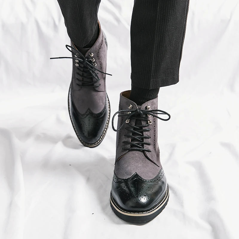 Classic Brogue Wingtip Lace-up High Ankle Business Boots