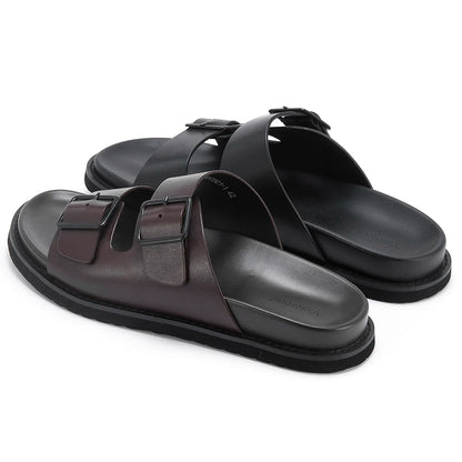 Calf Leather Men's Sandals Non-slip Custom Slides