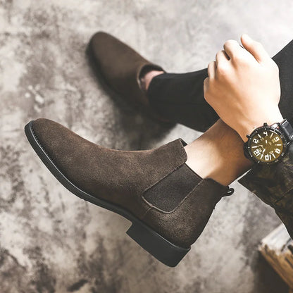 Men Elevator Shoes Chelsea Boots  Suede Leather