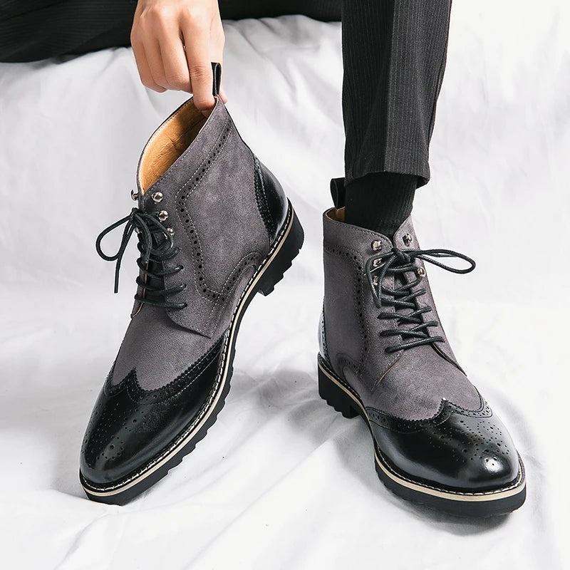 Classic Brogue Wingtip Lace-up High Ankle Business Boots