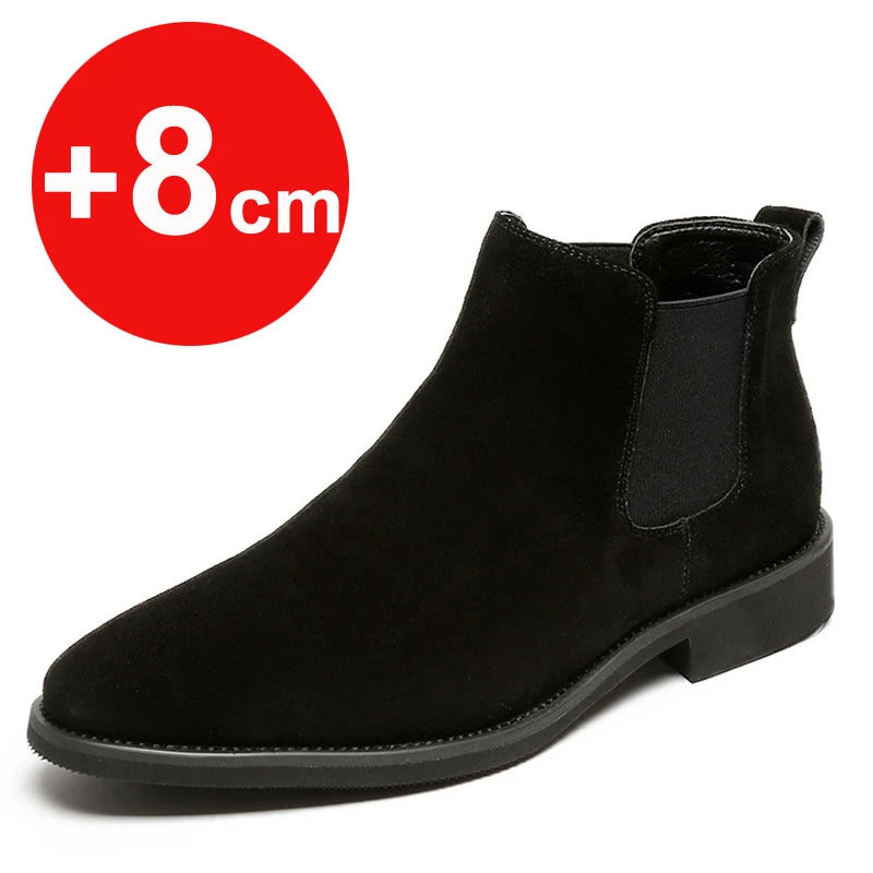 Men Elevator Shoes Chelsea Boots  Suede Leather